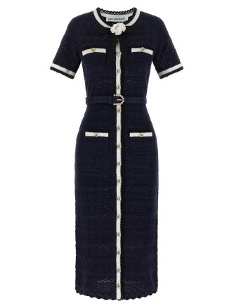 'Navy Pointelle Knit Midi' dress