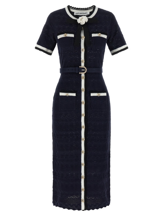 Миди SELF PORTRAIT 'Navy Pointelle Knit Midi' (PF26072MANNAVY) #1