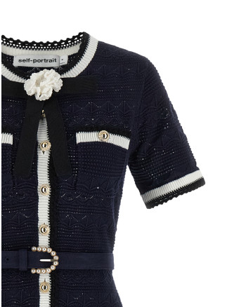 Миди SELF PORTRAIT 'Navy Pointelle Knit Midi' (PF26072MANNAVY) #