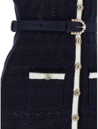 Миди SELF PORTRAIT 'Navy Pointelle Knit Midi' (PF26072MANNAVY) #