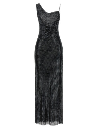'Black Rhinestone Draped Maxi' dress