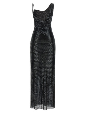 Макси SELF PORTRAIT 'Black Rhinestone Draped Maxi' (PF26041XBBLACK) #