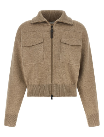 'Shiny Zipper Pull' Wool cardigan