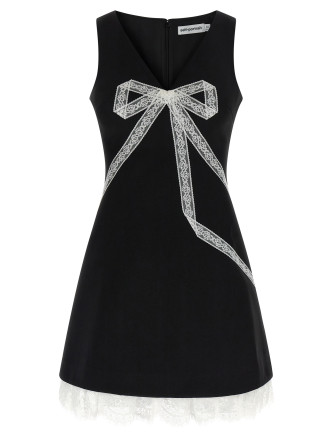 'Black Crêpe Bow Lace Mini' dress