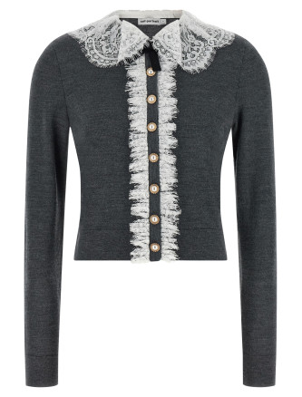 'Grey Lace Collar Knit' cardigan