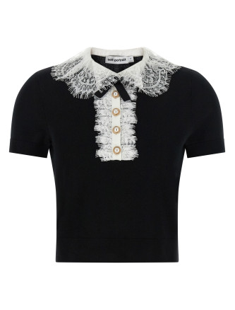 'Black Knit Lace Collar' top