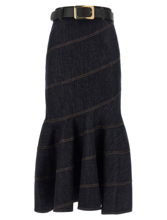'Indigo Denim Belted Midi' skirt