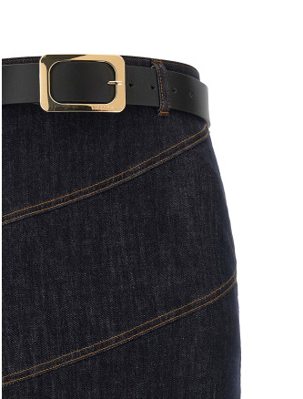 Миди SELF PORTRAIT 'Indigo Denim Belted Midi' (PF26810MSKBLBLUE) #