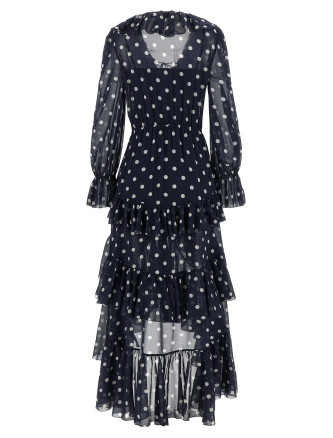 Макси SELF PORTRAIT 'Polka Dot Georgette Ruffle Maxi' (PF26116XBNNAVY) #