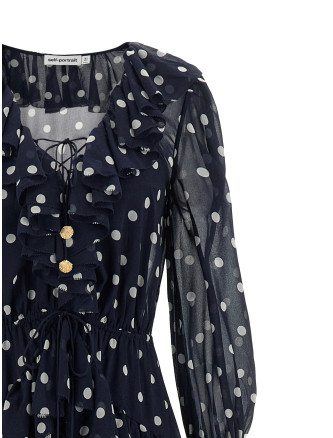Макси SELF PORTRAIT 'Polka Dot Georgette Ruffle Maxi' (PF26116XBNNAVY) #