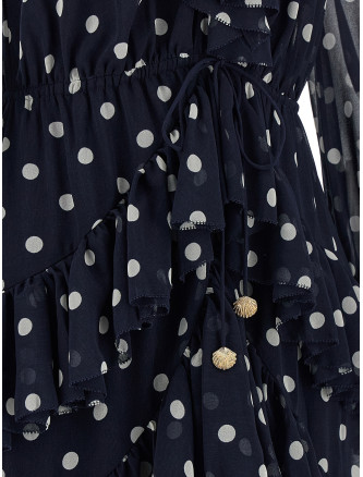 Макси SELF PORTRAIT 'Polka Dot Georgette Ruffle Maxi' (PF26116XBNNAVY) #