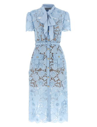 Миди SELF PORTRAIT 'Blue Lace Tie Neck Midi'