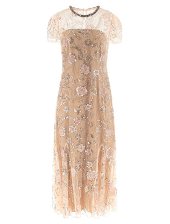 Миди SELF PORTRAIT 'Pink Flower Sequin Embellished Midi'