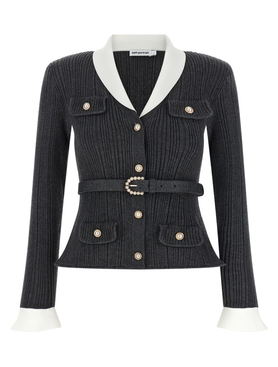 Свитер, кардиган SELF PORTRAIT Ribbed cardigan (PF26131TGRGREY) #1
