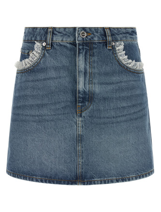 Макси GANNI Denim and lace skirt
