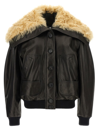 Кожаная куртка THE ATTICO Shearling neck bomber jacket
