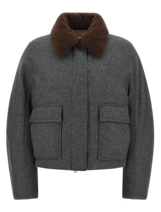 Повседневная куртка BRUNELLO CUCINELLI Shearling collar cropped jacket
