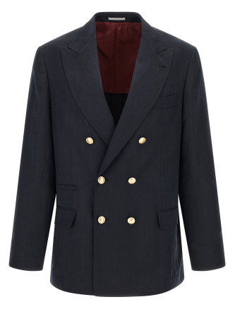 Блейзер BRUNELLO CUCINELLI Silk twill and linen délavé blazer