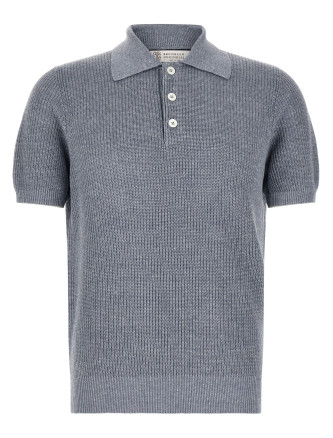 Поло BRUNELLO CUCINELLI English half-ribbed polo shirt