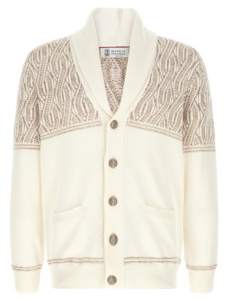 Свитер, кардиган BRUNELLO CUCINELLI Braided jacquard shoulders cardigan
