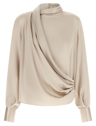 Рубашка, блузка BRUNELLO CUCINELLI Asymmetric draped blouse