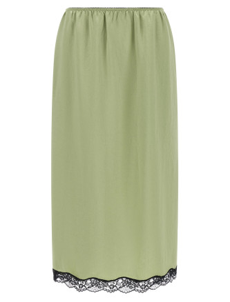 Миди TWIN SET Satin froissé and lace skirt
