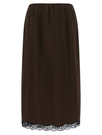 Миди TWIN SET Satin froissé and lace skirt