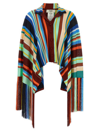 Накидка FENDI Striped poncho with fringes