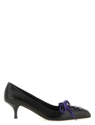 Каблуки средней высоты PRADA Leather pumps with laces