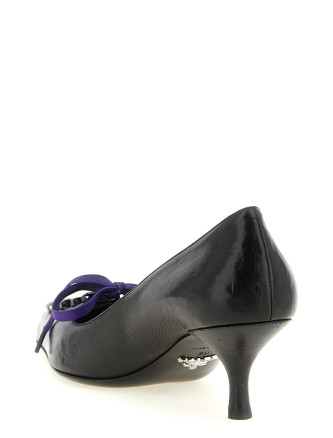 Каблуки средней высоты PRADA Leather pumps with laces (1I612OFA055V69F0002) #