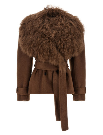 Пальто, тренч GIUSEPPE DI MORABITO Shearling neck coat