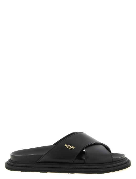 Плоские туфли MOSCHINO Leather sabots with logo (MB28083G0PGA0000) #1