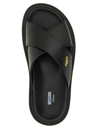 Плоские туфли MOSCHINO Leather sabots with logo (MB28083G0PGA0000) #