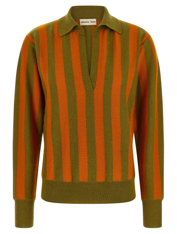 Поло ALBERTO BIANI Striped knit polo shirt (MG836WS0003ORANGEVERDE) #1