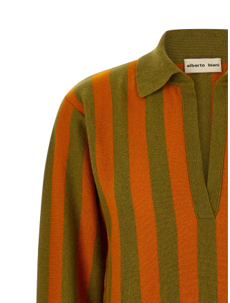 Поло ALBERTO BIANI Striped knit polo shirt (MG836WS0003ORANGEVERDE) #