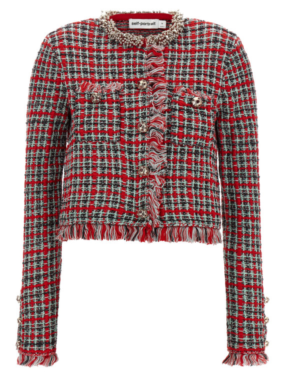 Пенжак, костюм SELF PORTRAIT Fringed Knit Jacket (AW26146JRRED) #1