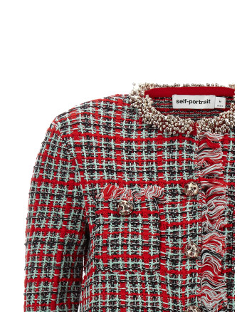 Пенжак, костюм SELF PORTRAIT Fringed Knit Jacket (AW26146JRRED) #