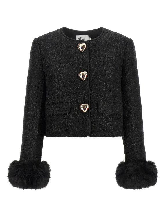 Пенжак, костюм SELF PORTRAIT Bouclé Fur Jacket (AW26131JBBLACK) #1