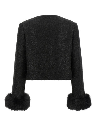 Пенжак, костюм SELF PORTRAIT Bouclé Fur Jacket (AW26131JBBLACK) #