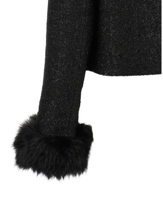 Пенжак, костюм SELF PORTRAIT Bouclé Fur Jacket (AW26131JBBLACK) #
