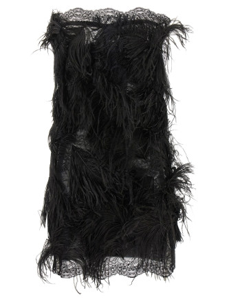 Мини THE ATTICO Lace and feather dress