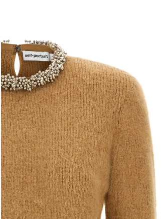 Sweater with jewel embroidery (AW26094TBRBROWN) #