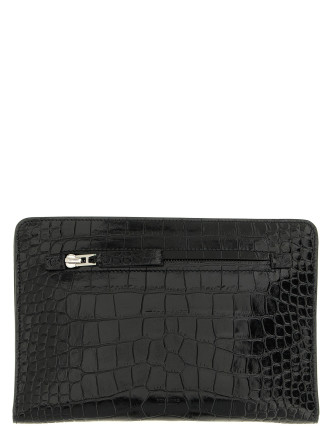 Croc print leather clutch bag