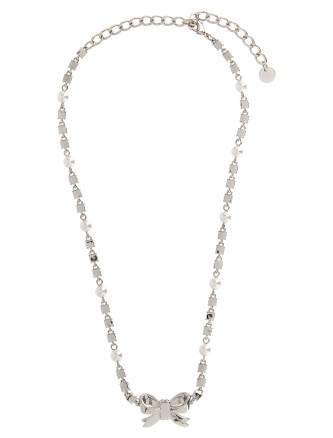 Ожерелье SELF PORTRAIT 'Crystal Pearl Bow' (AW26604NSLSILVER) #