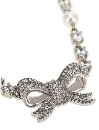 Ожерелье SELF PORTRAIT 'Crystal Pearl Bow' (AW26604NSLSILVER) #