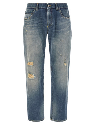 Джинсы DOLCE & GABBANA Destroyed logo plaque jeans