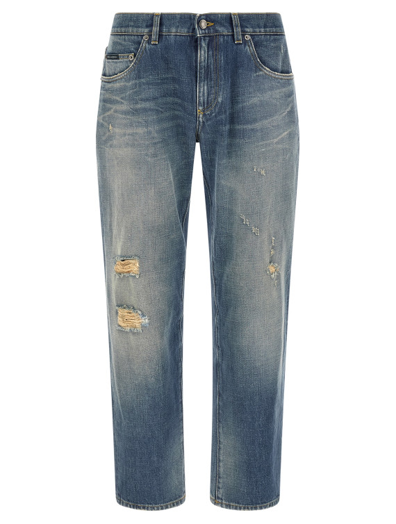 Джинсы DOLCE & GABBANA Destroyed logo plaque jeans (GP02XDG8PO5S9001) #1