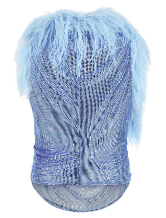 Вечерний топ GIUSEPPE DI MORABITO Mesh and feather top (07PFTO427FC1671680) #