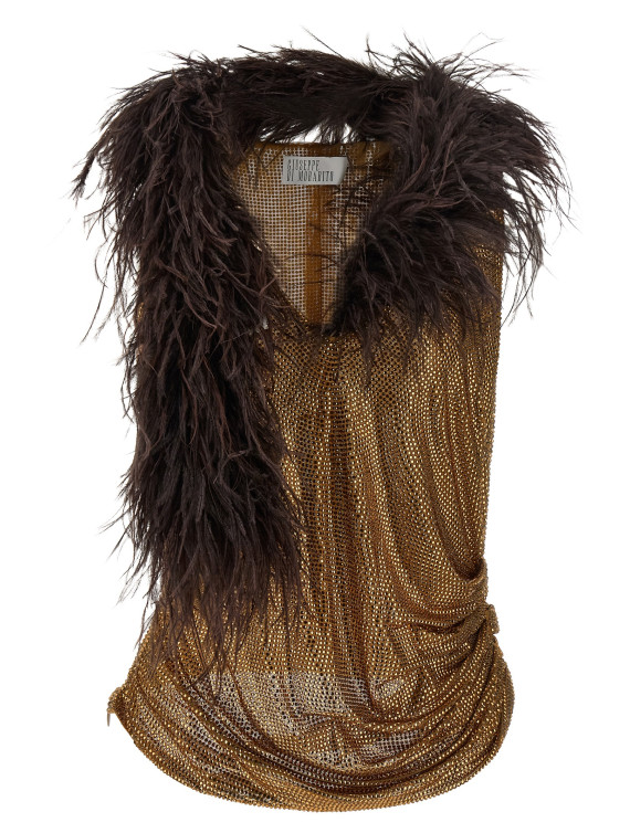 Вечерний топ GIUSEPPE DI MORABITO Mesh and feather top (07PFTO427FC1671624) #1