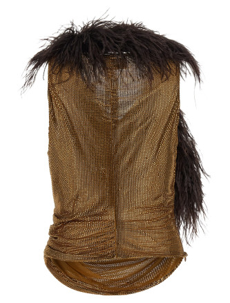 Вечерний топ GIUSEPPE DI MORABITO Mesh and feather top (07PFTO427FC1671624) #